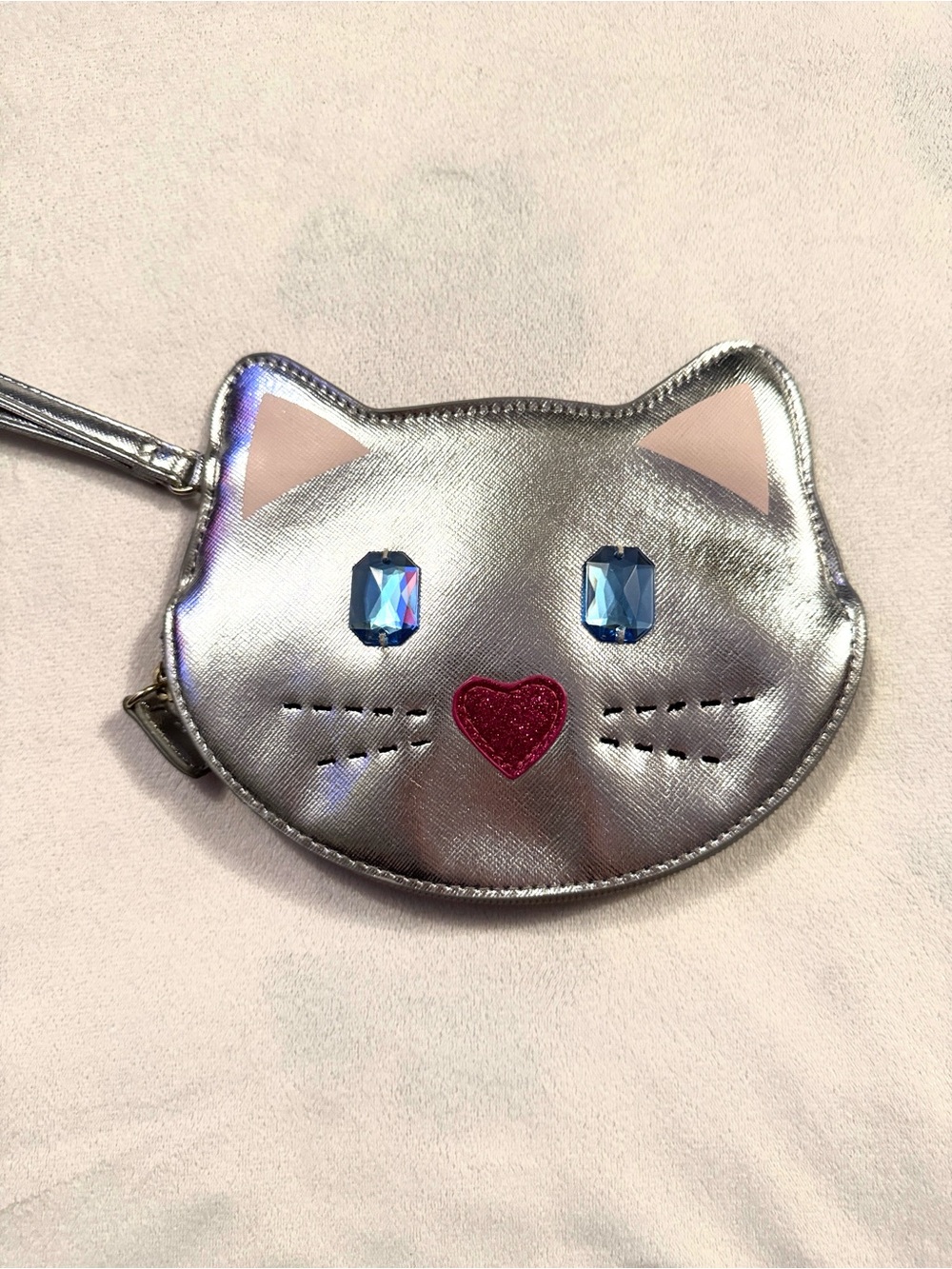 Betsey Johnson silver cat wristlet
